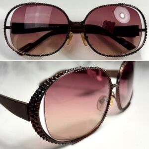 Jimmy Crystal Brown Swarovski Crystal Accent Oval Gradient Lens Sunglasses